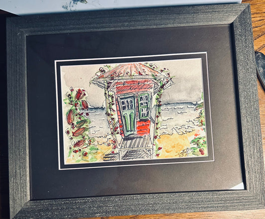 "At peace" 9x11 framed original artwork beach shack