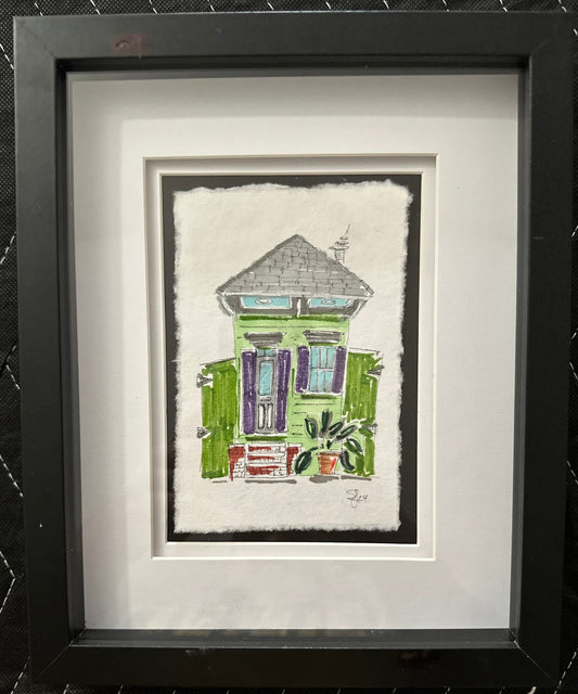 8x10 double matted and framed art, New Orleans cottage